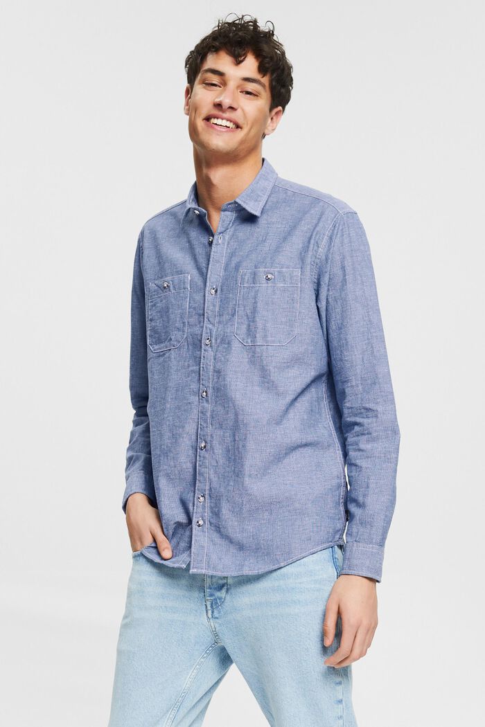 À teneur en lin : la chemise chinée , BLUE, detail image number 5