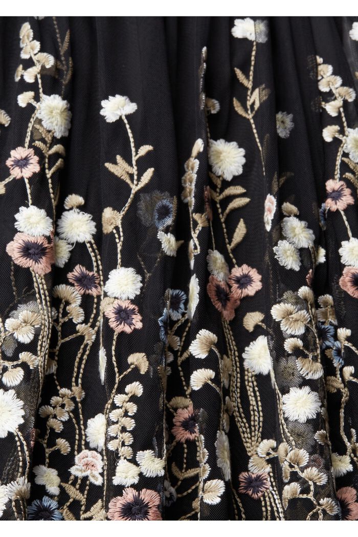 Robe en mesh à fleurs brodées, BLACK, detail image number 5