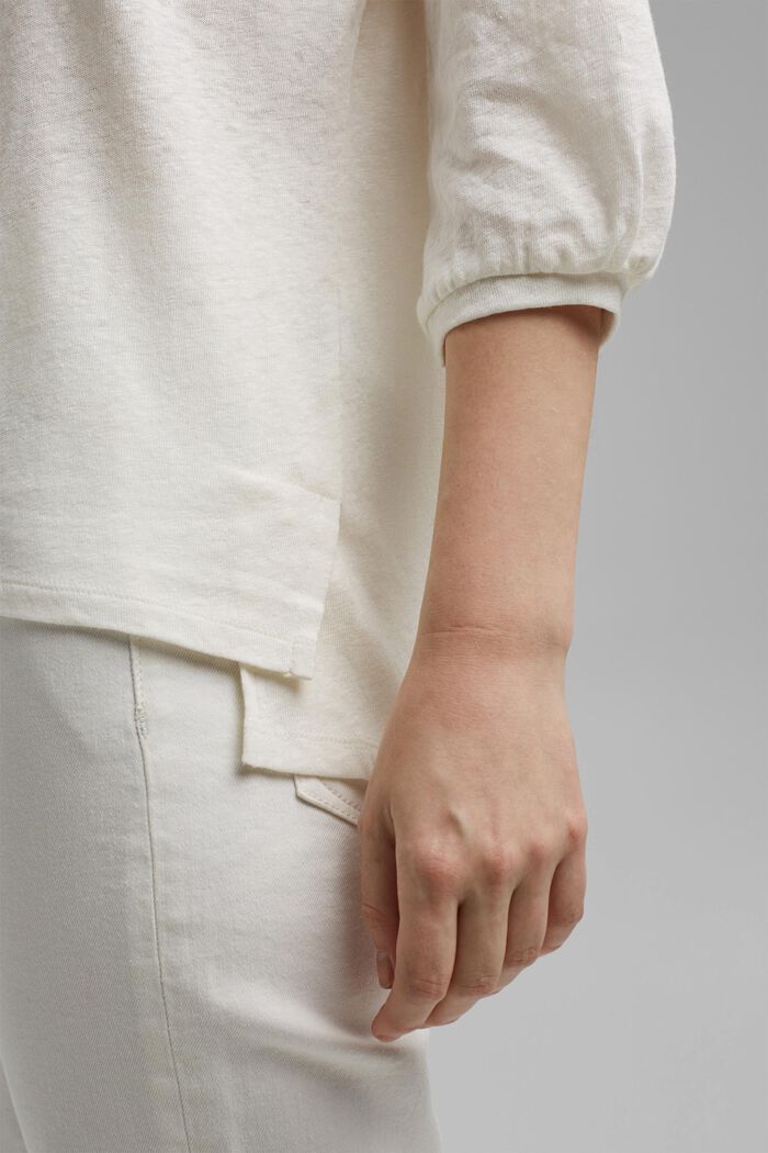 Haut façon blouse en mélange de coton et de lin, OFF WHITE, detail image number 5