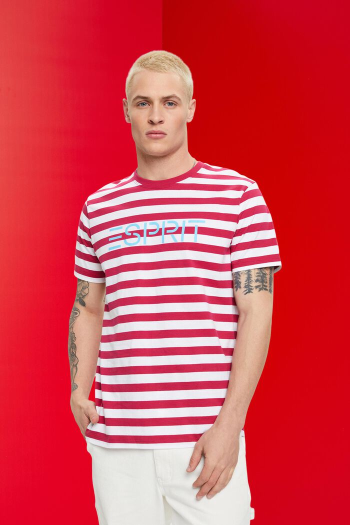 T-shirt à rayures en coton durable, RED, detail image number 0