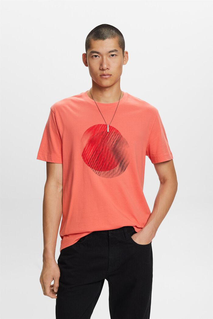 T-shirt à imprimé sur le devant, 100 % coton, CORAL RED, detail image number 1