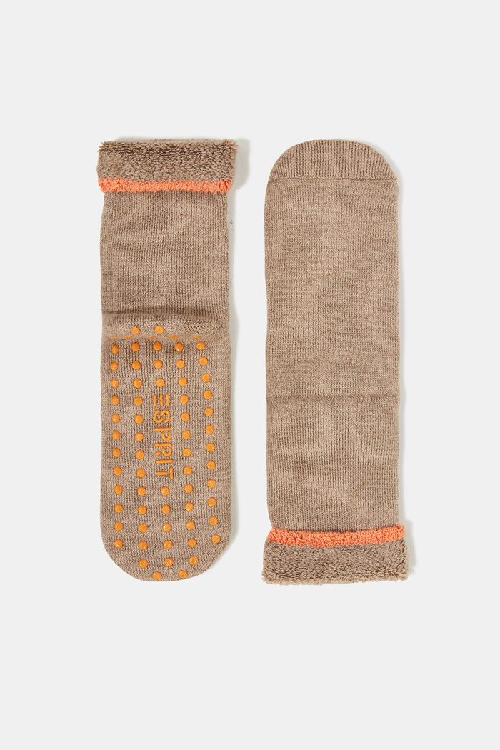 Douces chaussettes antidérapantes, laine mélangée, NUTMEG MELANGE, detail image number 0