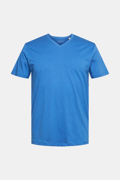T-shirt à encolure en V en coton durable, BLUE, overview