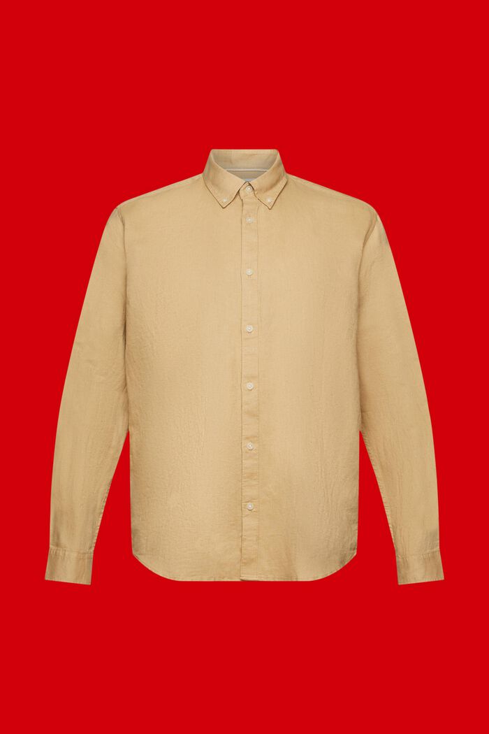 Chemise à col boutonné en mélange de coton et lin, BEIGE, detail image number 5