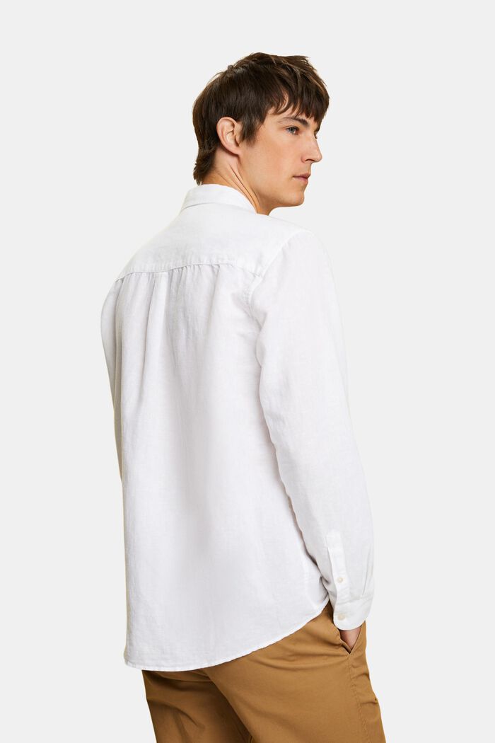 Chemise à col boutonné en mélange de coton et lin, WHITE, detail image number 3