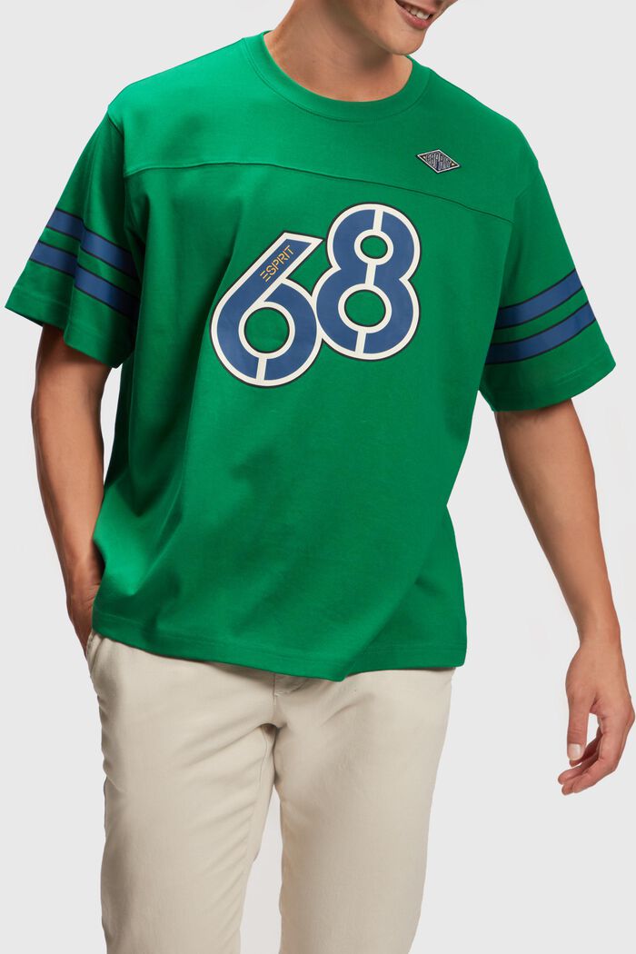 T-shirt à imprimé graphique rayé sur les manches, EMERALD GREEN, detail image number 0