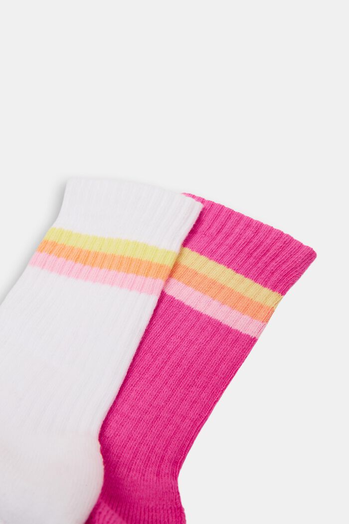 Lot de 2 paires de chaussettes côtelées à rayures, WHITE/PINK, detail image number 1