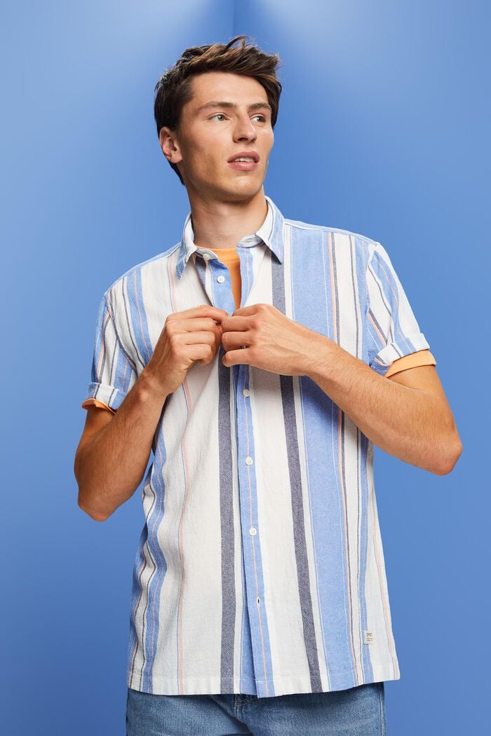 Chemise rayée à manches courtes, 100 % coton, BRIGHT BLUE, detail image number 0