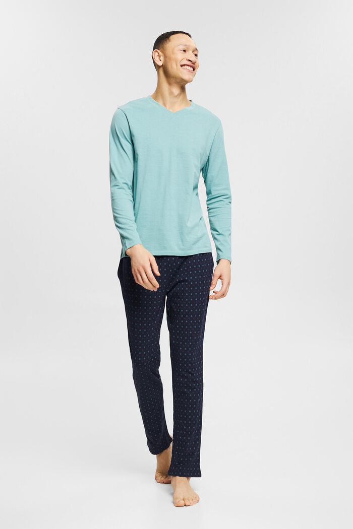 Pyjama à imprimé à pois, 100 % coton, TEAL GREEN, detail image number 1