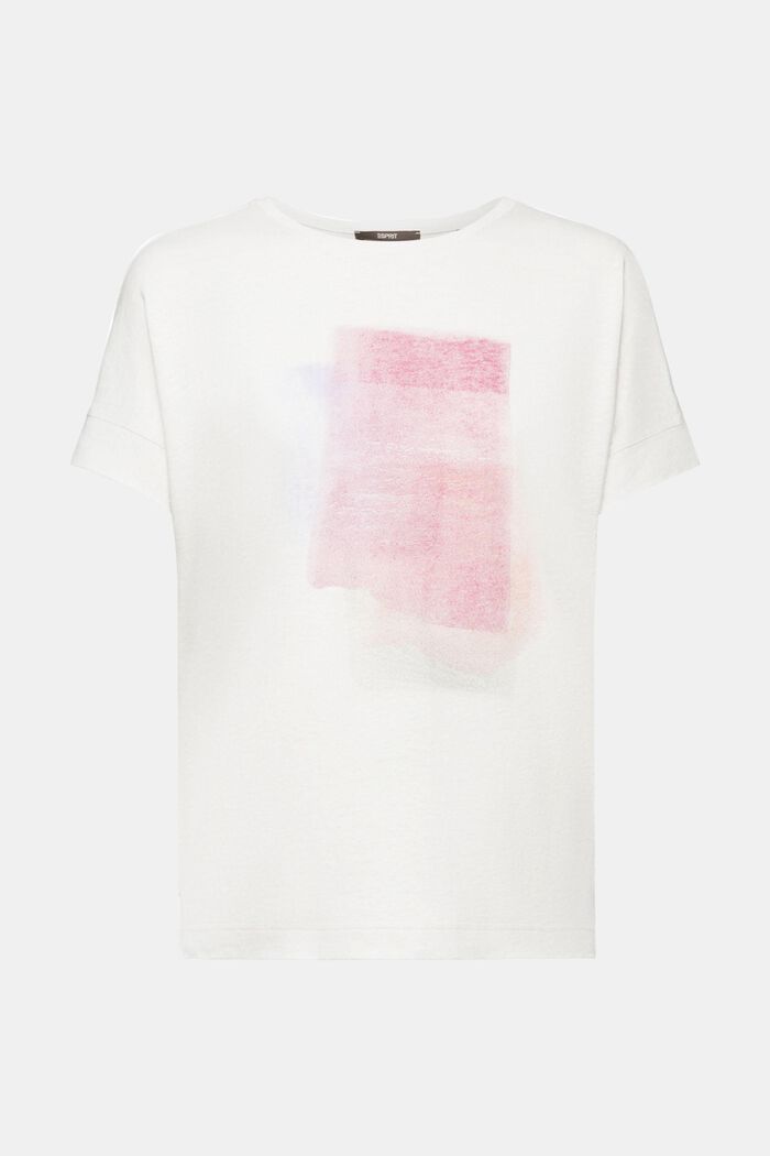 T-shirt en mélange de viscose et de lin orné d’un imprimé sur la poitrine, PASTEL GREY, detail image number 6