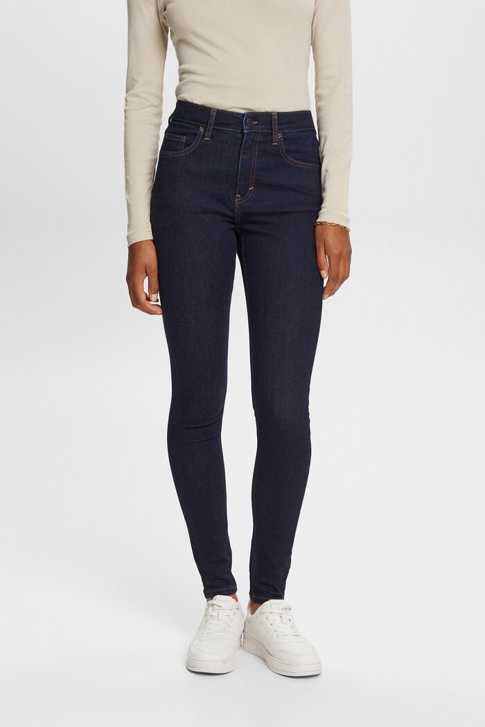 Jean Skinny à taille haute, coton stretch, BLUE RINSE, detail image number 0