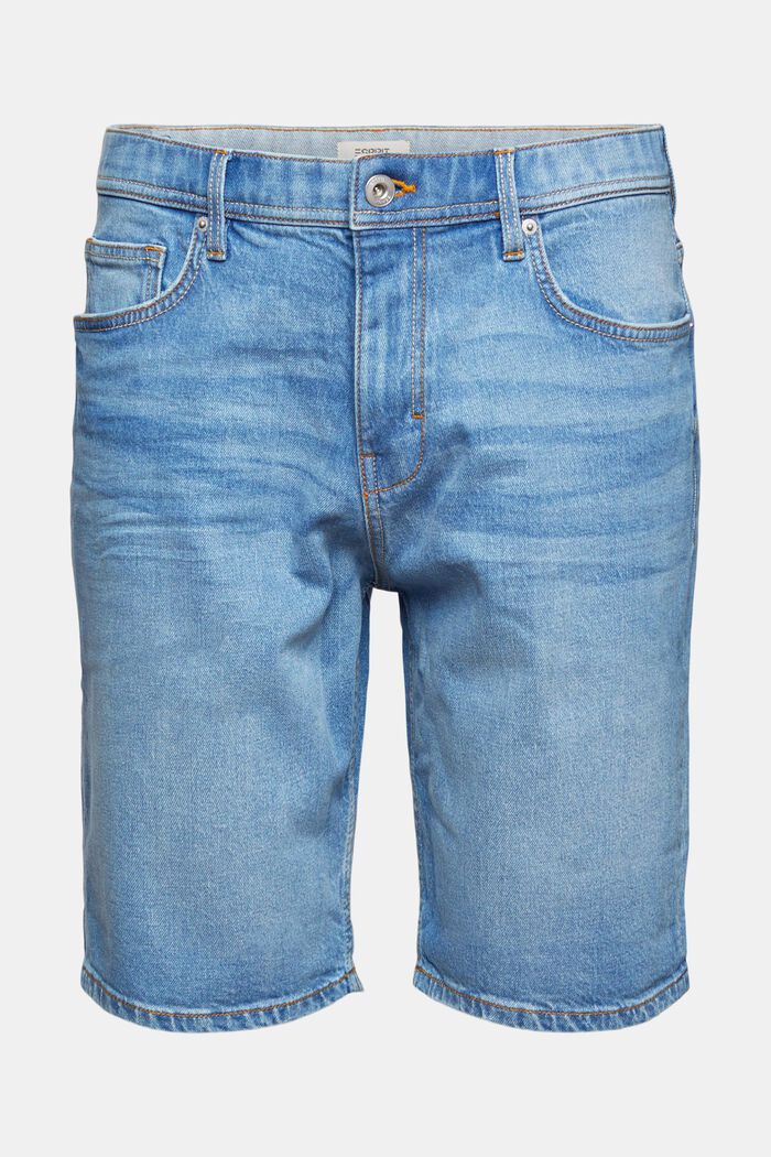 Short en jean en coton, BLUE BLEACHED, overview