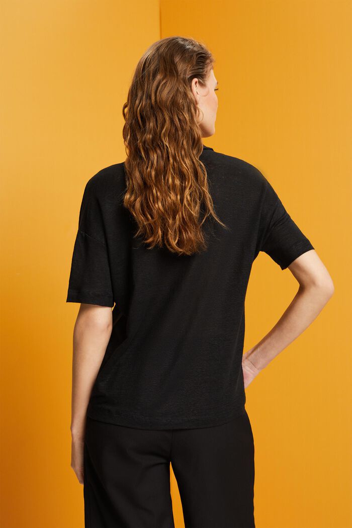 T-shirt à col polo, 100 % lin, BLACK, detail image number 3
