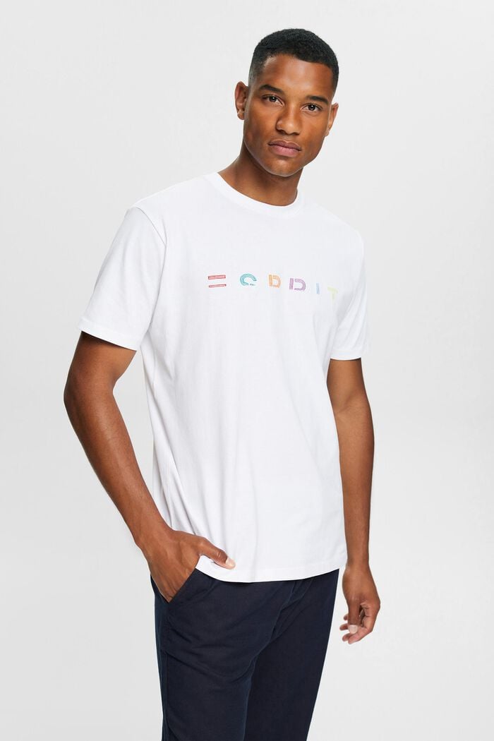 T-shirt en jersey animé d´un logo brodé, WHITE, overview