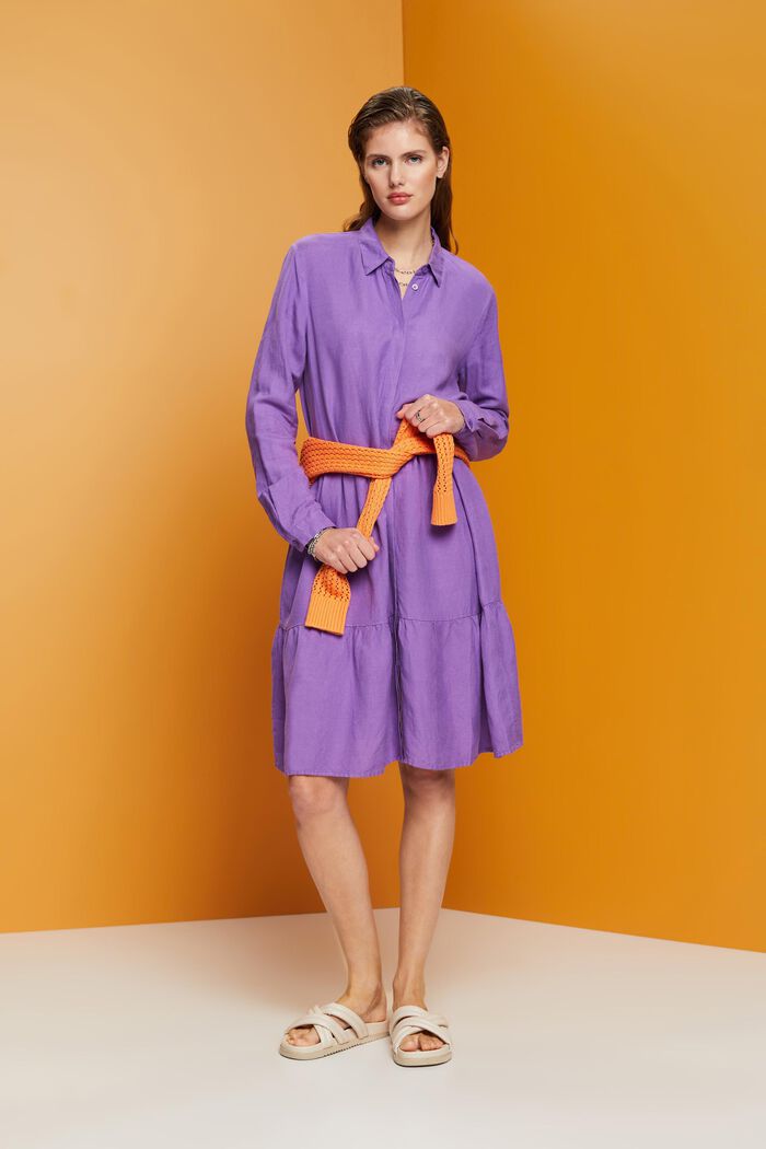 Mini robe-chemise en lin mélangé, PURPLE, detail image number 1