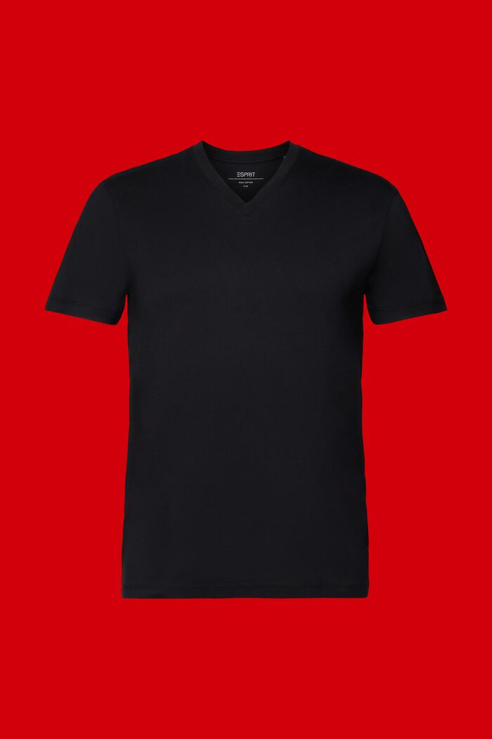 T-shirt à encolure en V, coton Pima, BLACK, detail image number 5