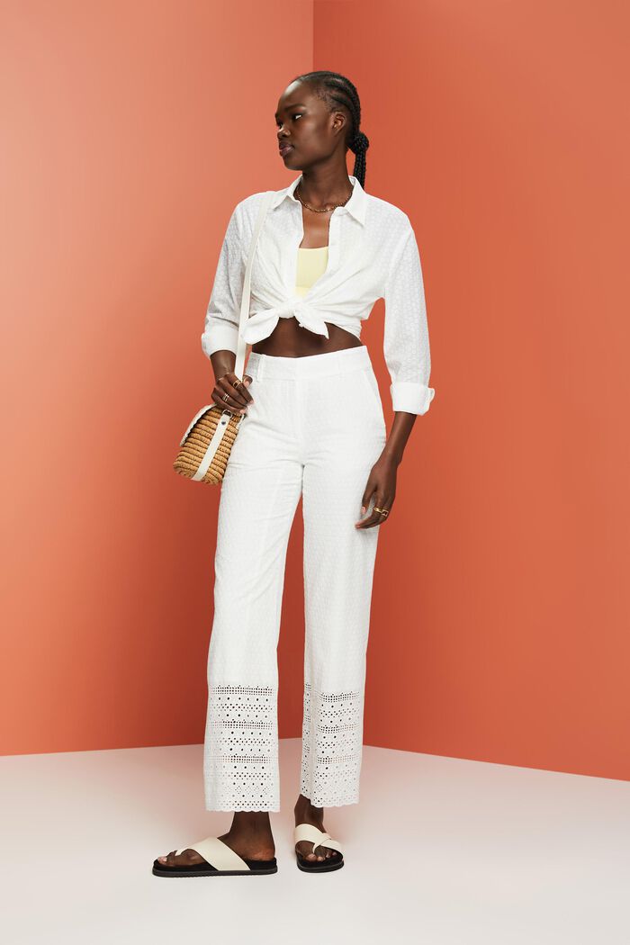 Pantalon brodé, 100 % coton, WHITE, detail image number 1