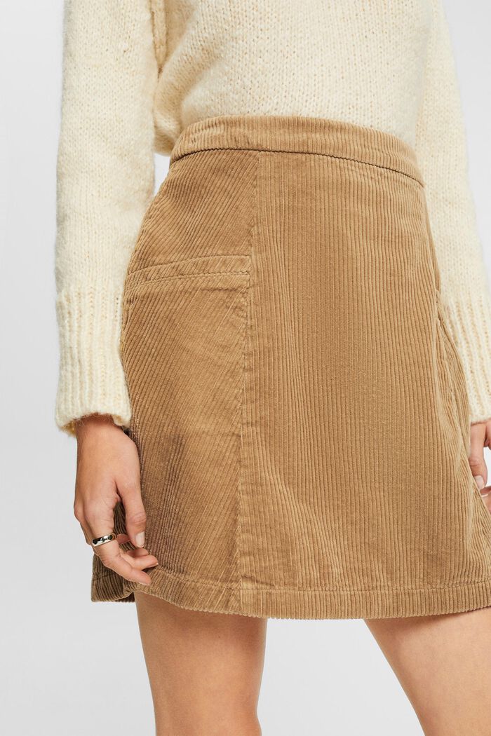 Mini-jupe en velours côtelé, 100 % coton, KHAKI BEIGE, detail image number 3