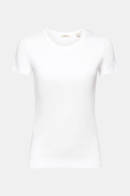 T-shirt à encolure ronde côtelée, WHITE, overview