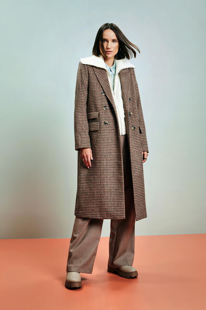 Manteau en laine mélangée à carreaux, TERRACOTTA, detail image number 5