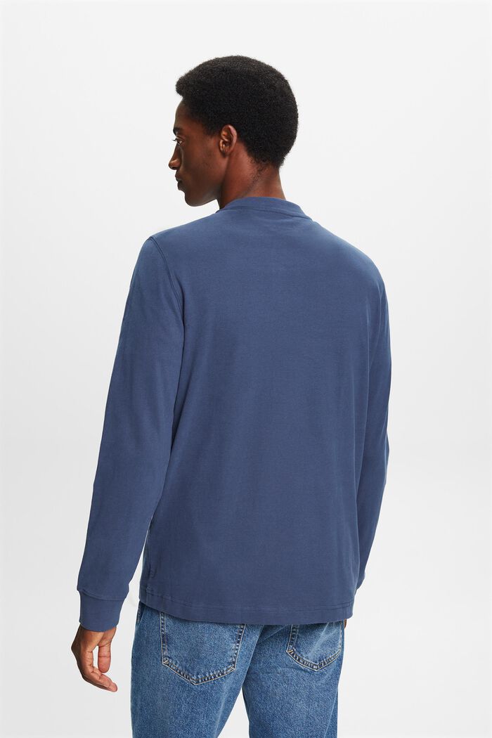 T-shirt col tunisien en jersey de coton délavé, GREY BLUE, detail image number 3