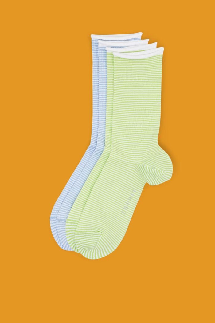 Lot de 2 paires de chaussettes rayées, coton biologique, BLUE/GREEN, detail image number 0