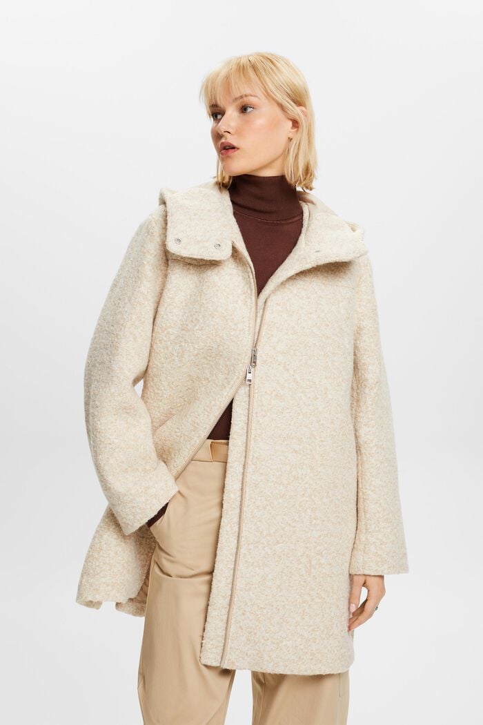 Manteau à capuche en mélange de laine bouclée, SAND, detail image number 2