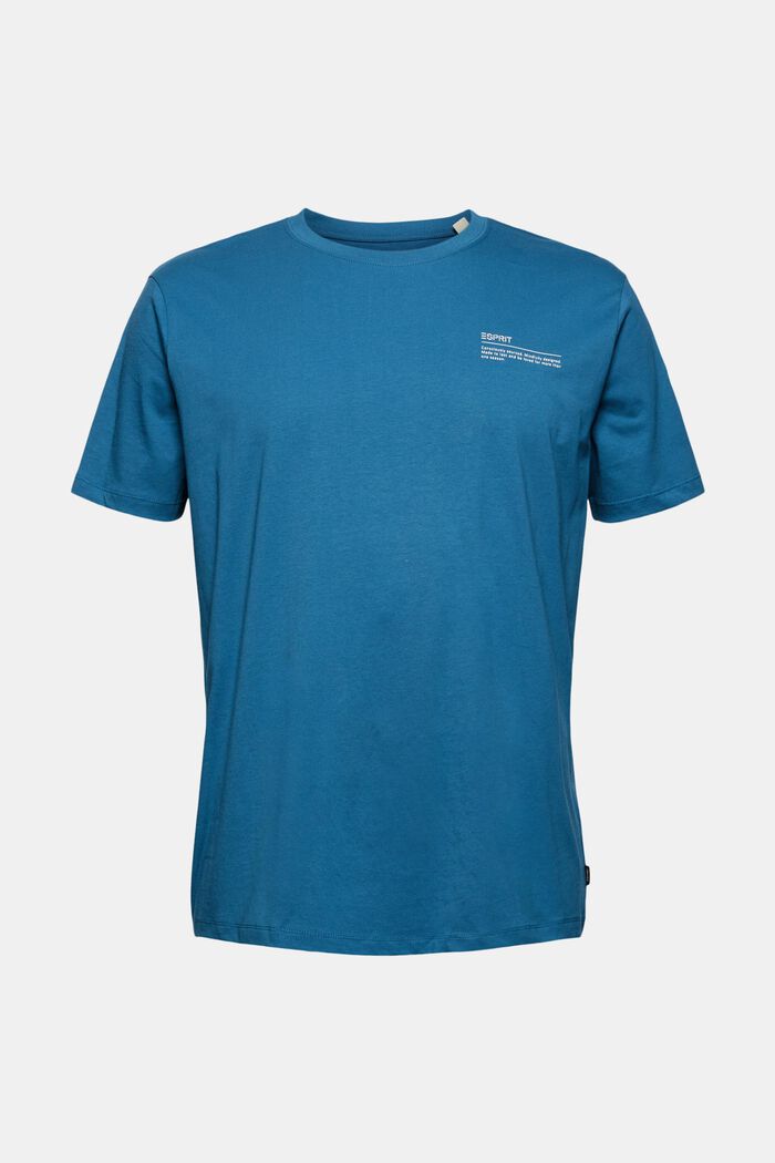 T-shirt en jersey doté d´un imprimé, 100 % coton bio, PETROL BLUE, overview