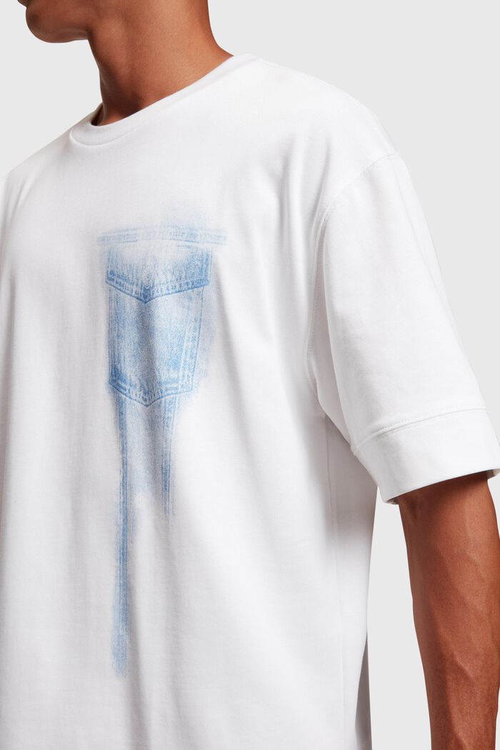 T-shirt à imprimé indigo placé Denim Not Denim, WHITE, detail image number 1