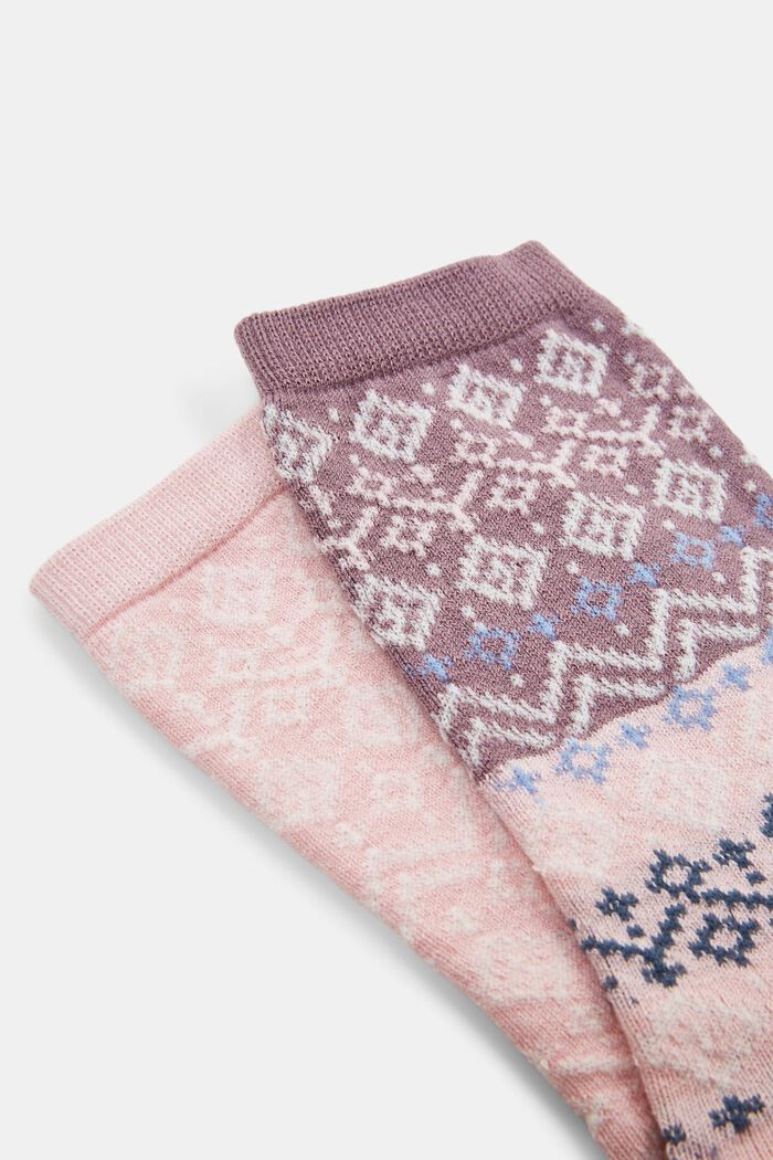 Lot de 2 paires de chaussettes à motif norvégien, coton biologique, ROSE, detail image number 1