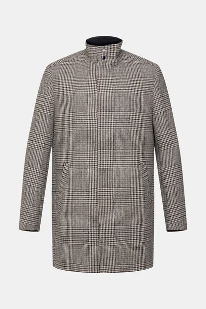 Manteau en laine mélangée à carreaux prince-de-galles, GREY, overview