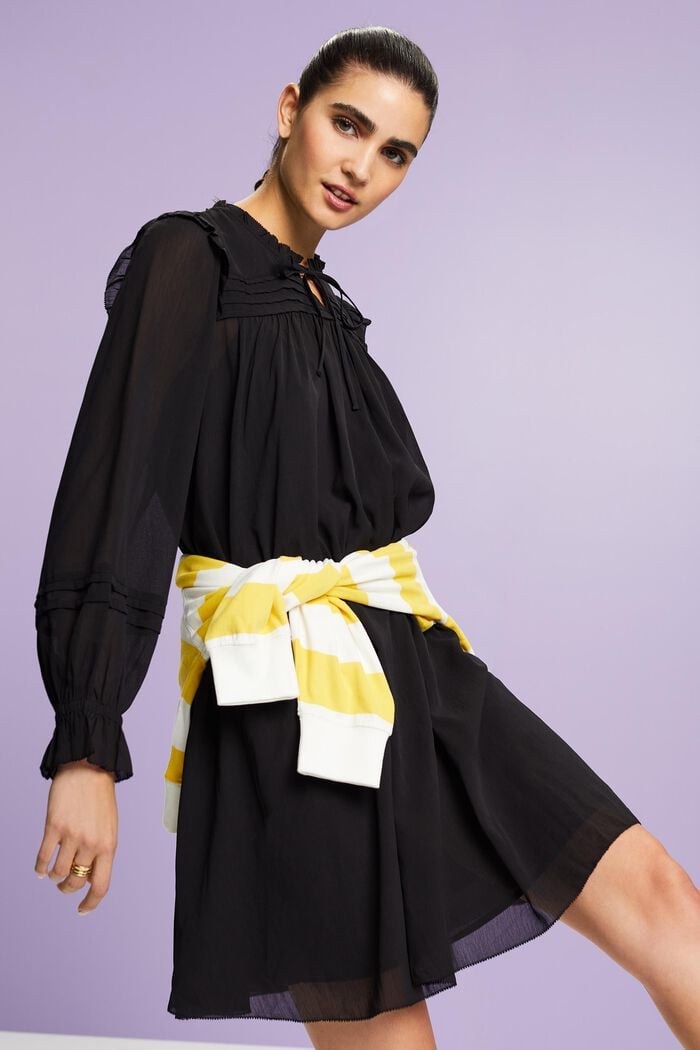 Mini-robe en crêpe chiffon, BLACK, detail image number 0