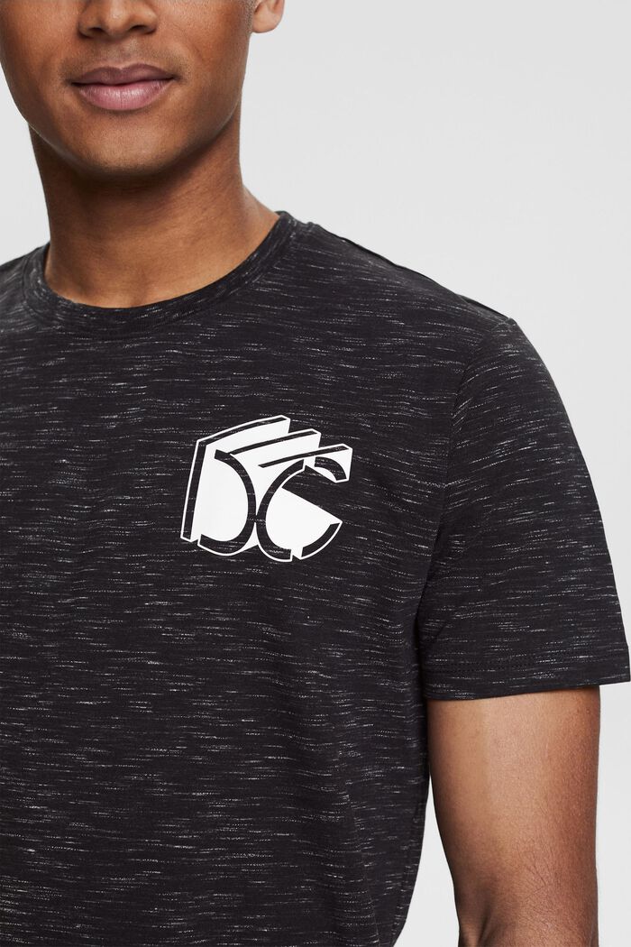 T-shirt en jersey chiné animé d´un logo 3D imprimé, BLACK, detail image number 1