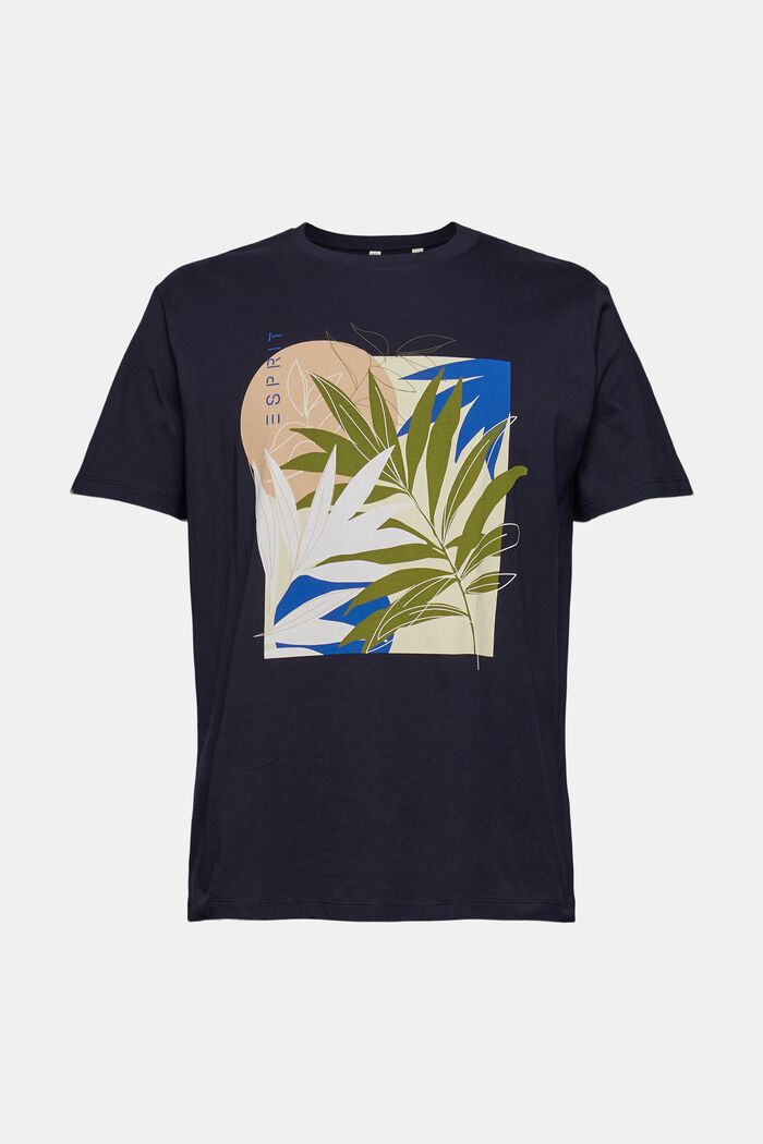 T-shirt en jersey animé d'un imprimé végétal, NAVY, overview