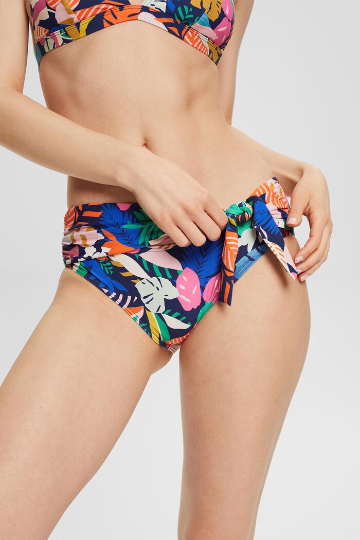 Slip de bikini à motif coloré et détail à nouer, NAVY, detail image number 1