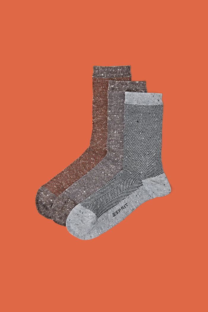 Lot de 3 paires de chaussettes à chevrons, BROWN/GREY, detail image number 0
