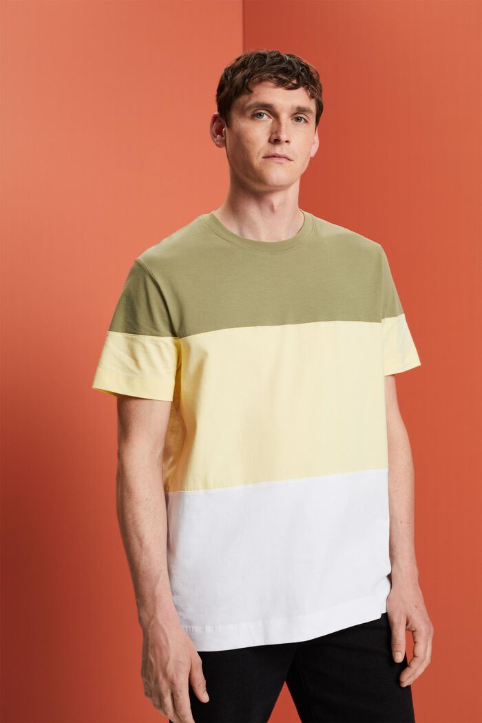 T-shirt color block, 100 % coton, LIGHT KHAKI, detail image number 0