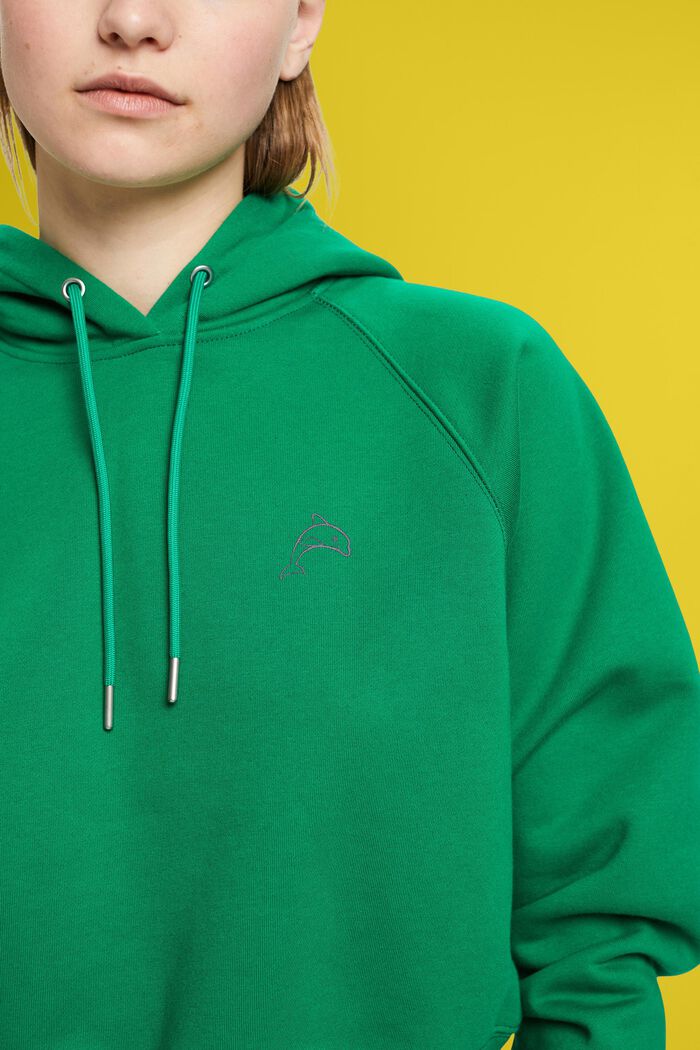 Sweat à capuche court orné d’un logo dauphin, GREEN, detail image number 2