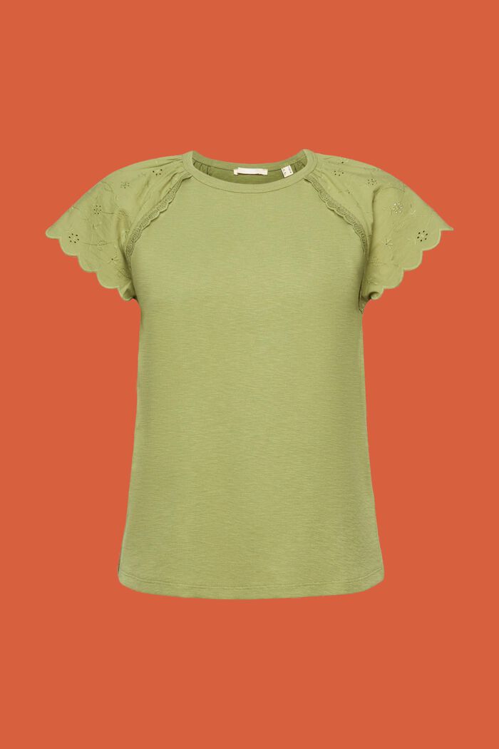 T-shirt à manches ornées d’œillets, PISTACHIO GREEN, detail image number 6