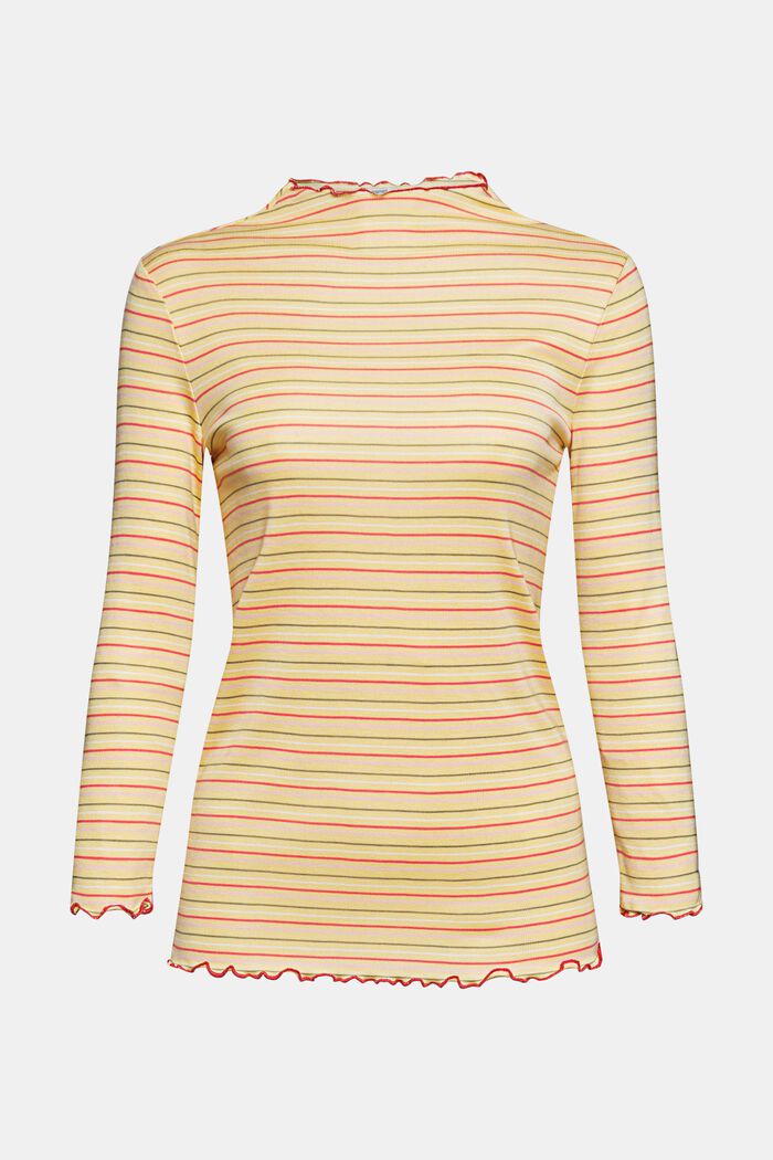 En TENCEL™ : t-shirt à manches longues animé de rayures multicolores, DUSTY YELLOW, overview