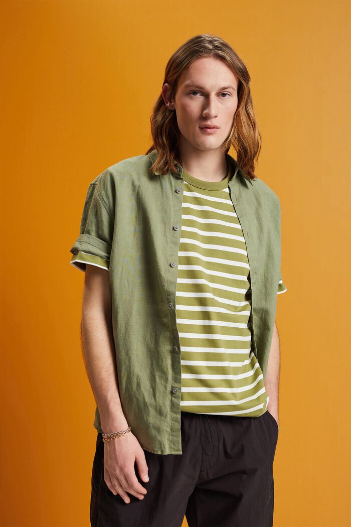 T-shirt rayé en coton durable, LEAF GREEN, detail image number 4