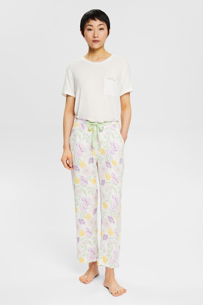Pantalon de pyjama à motif floral, en LENZING™ ECOVERO™, OFF WHITE, detail image number 1