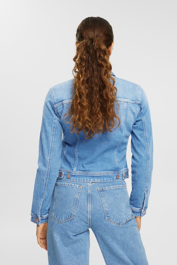 Veste en jean au look usé, coton biologique, BLUE MEDIUM WASHED, detail image number 3