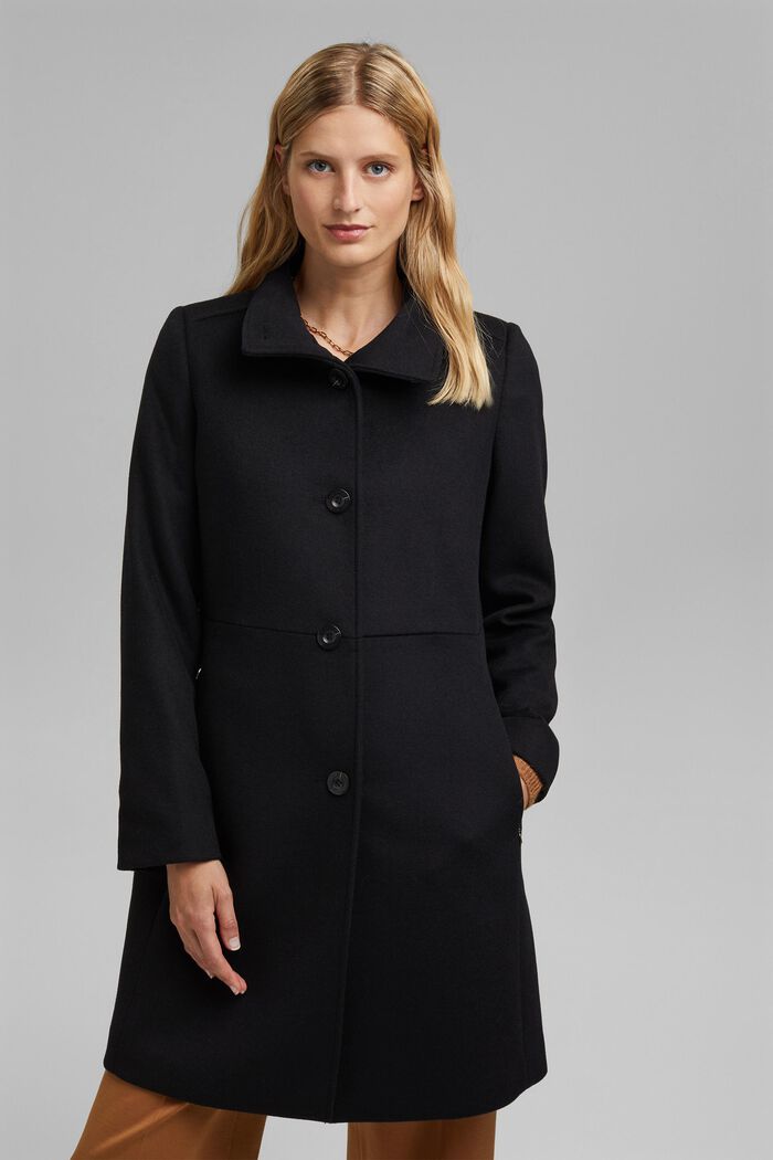 En laine mélangée : le manteau à col montant, BLACK, detail image number 0