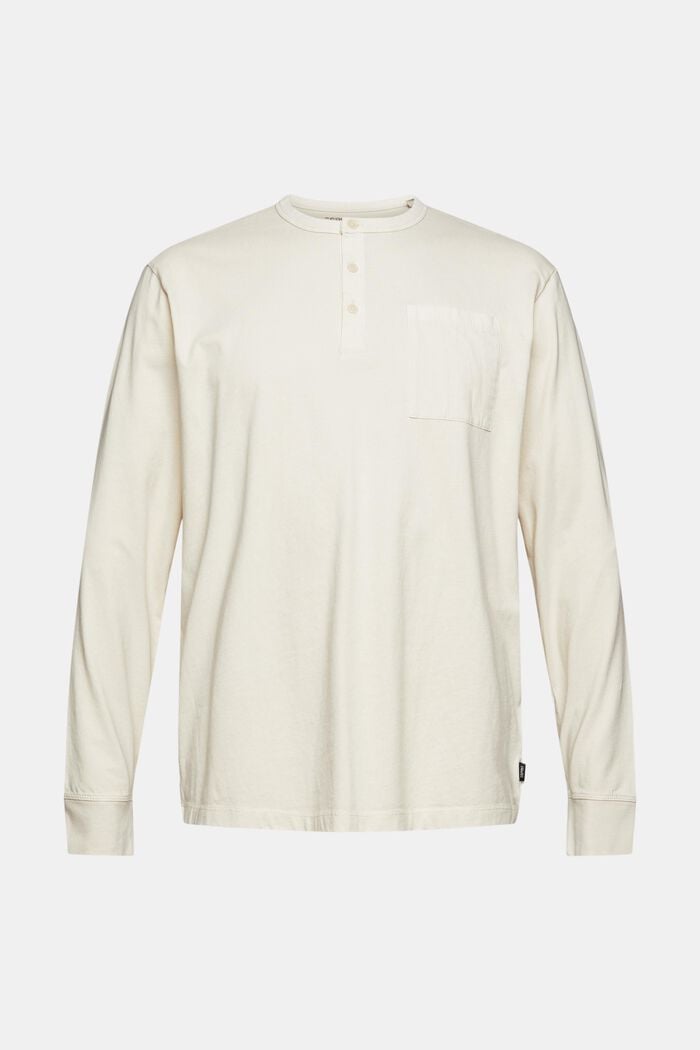 T-shirt en jersey à manches longues et boutons, 100 % coton, CREAM BEIGE, detail image number 6