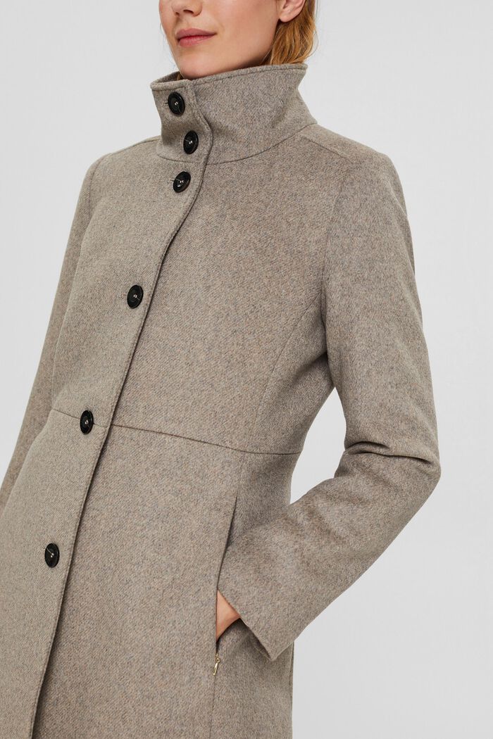 En laine mélangée : le manteau à col montant, TAUPE, detail image number 2