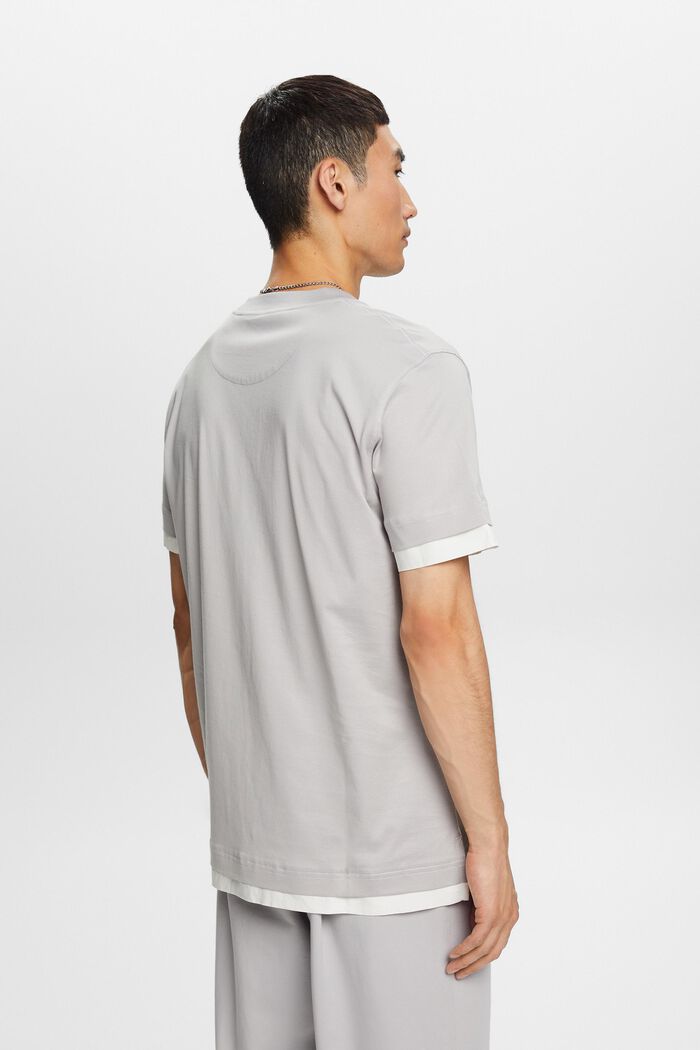 T-shirt à encolure ronde et effet superposé, 100 % coton, LIGHT GREY, detail image number 3