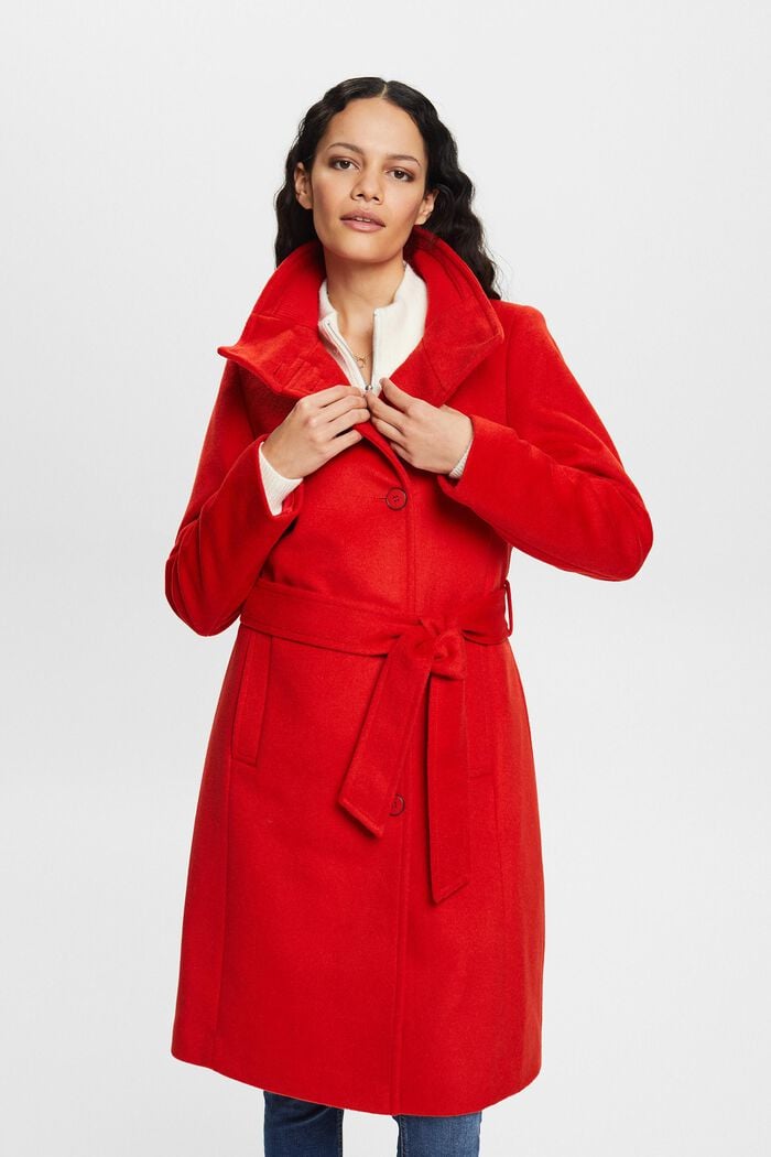 En matière recyclée : le manteau en laine mélangée à teneur en cachemire, RED, detail image number 0