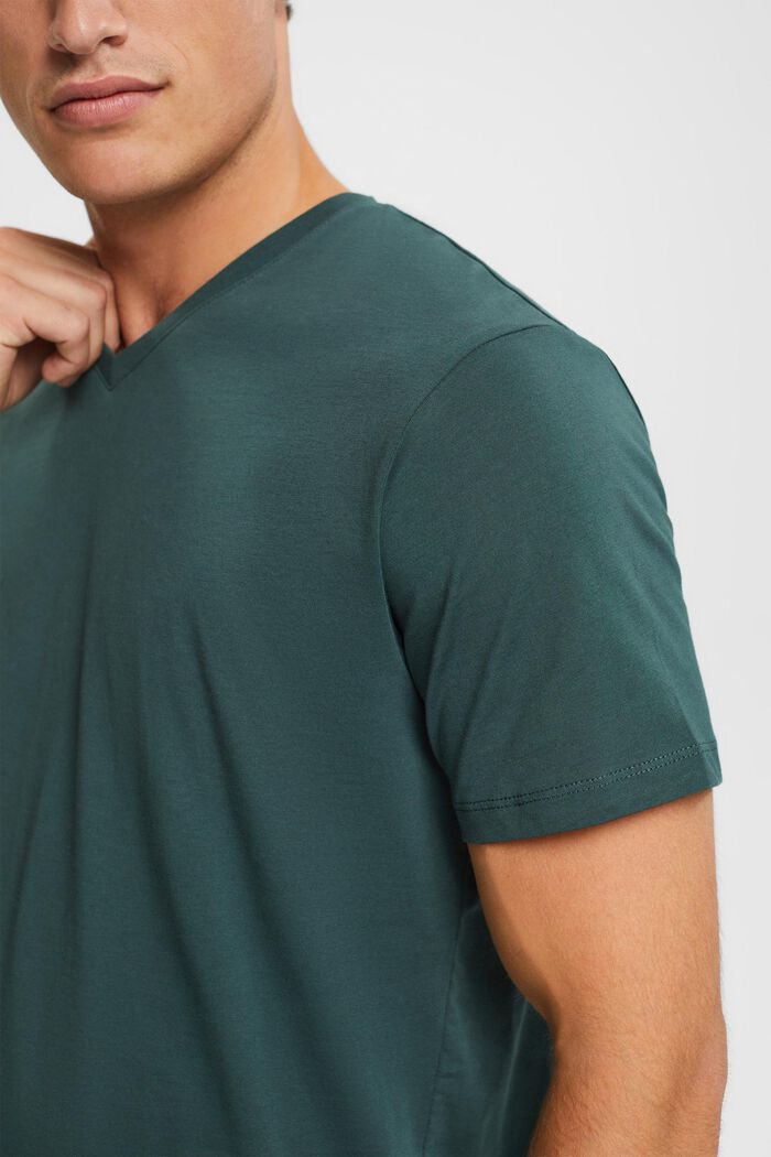 T-shirt à encolure en V en coton durable, TEAL BLUE, detail image number 2