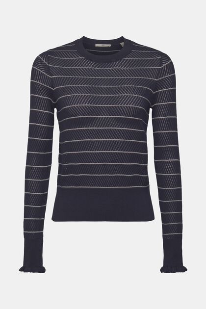 Pull-over rayé en maille pointelle, NEW NAVY, overview